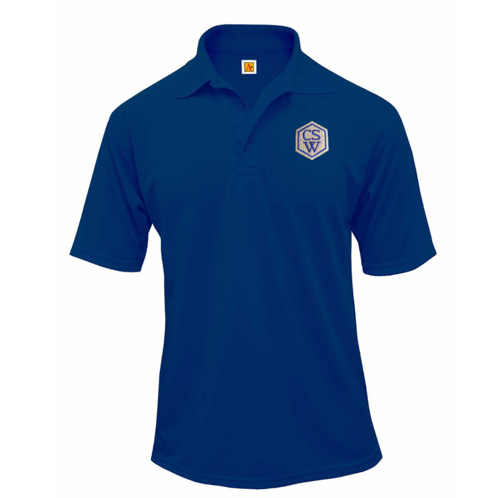 Royal Short Sleeve Performance Polo with School Logo - Rush Uniform